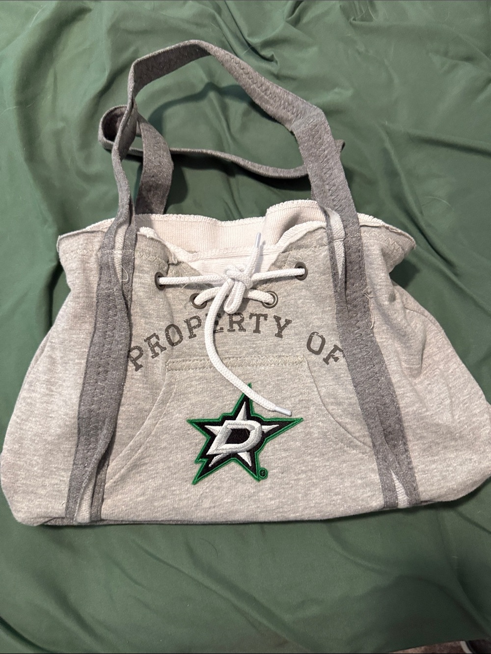 Little Earth Grey Hoodie-Style Tote with Green Star Logo